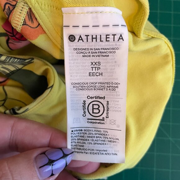 Athleta Women XXS Iris Floral Yellow Conscious Crop Bra D-DD Athleisure Workout - Picture 8 of 8